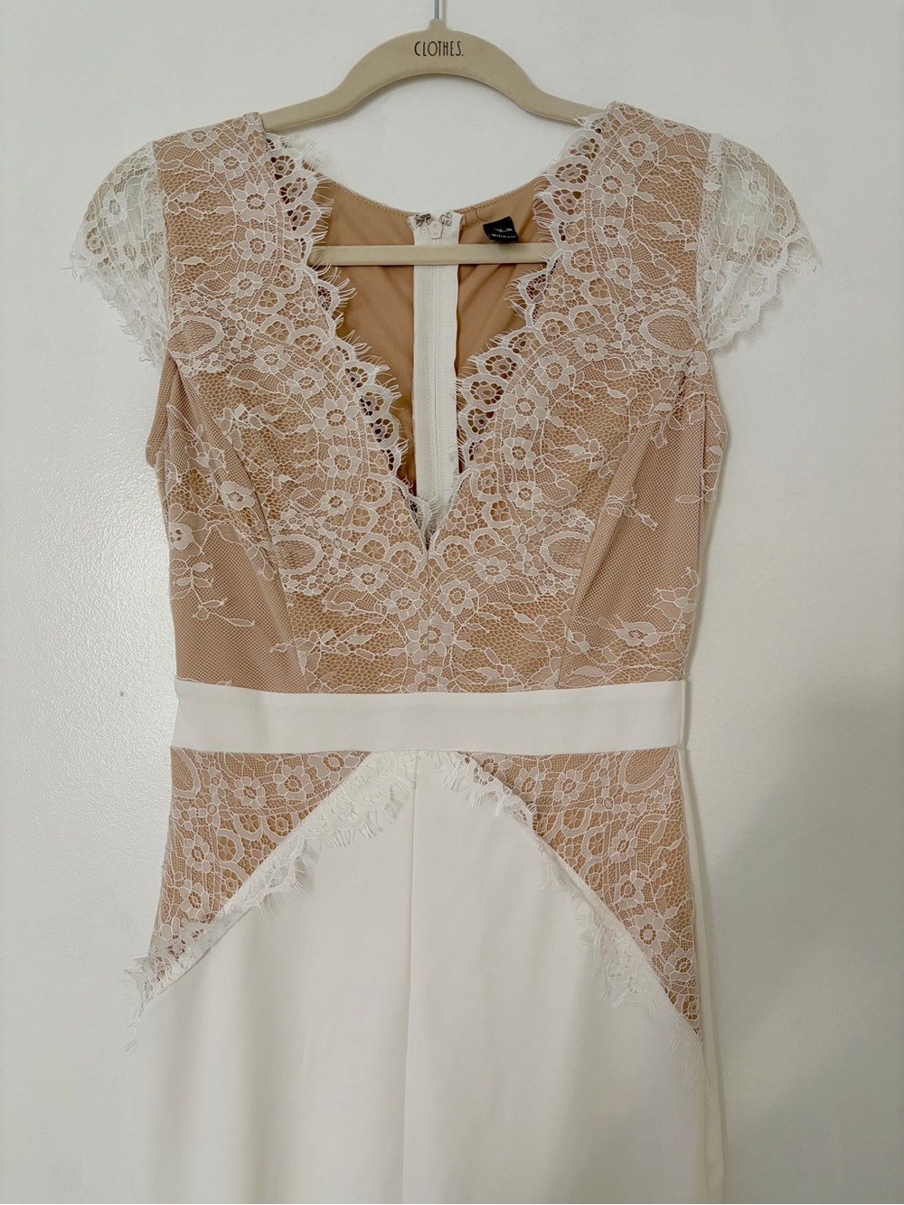 Windsor Elegant Lace-Trim Midi Dress in Nude and White. Size Small. Worn once!